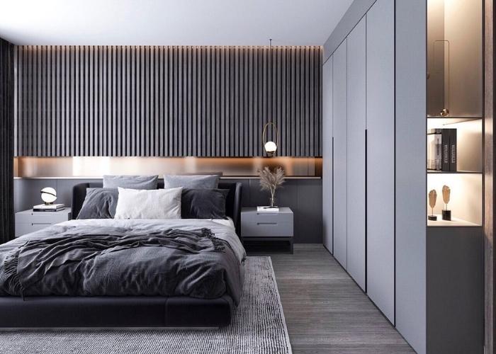 Mẫu phòng ngủ đơn giản, đẹp hiện đại với với tông màu xám lạnh thời thượng
