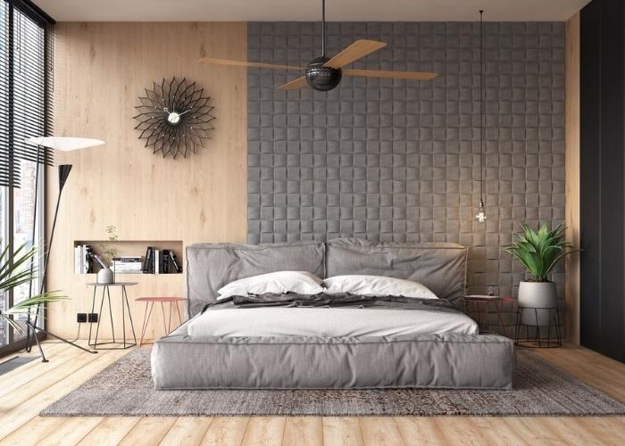 Thiết kế phòng ngủ nhỏ trở nên hiện đại và đẹp thời thượng hơn khi vách tường được ốp vải