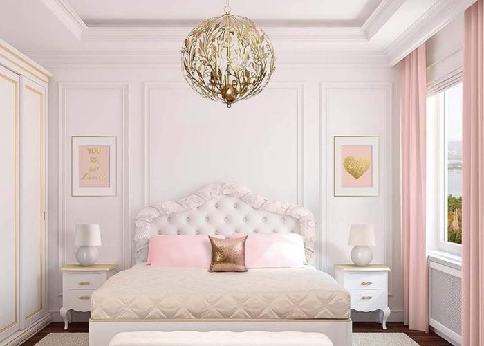Mẫu phòng ngủ màu hồng phong cách cổ điển pha tông trắng thanh nhã