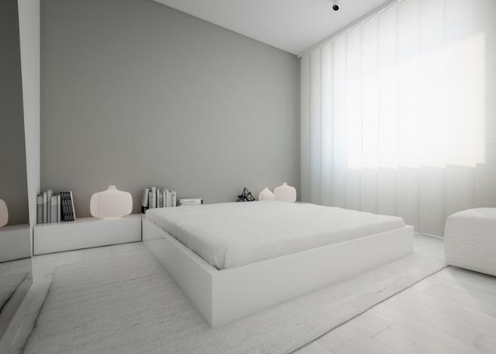 Mẫu phòng ngủ màu trắng đơn giản với diện tích 9m2