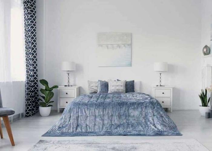 Mẫu phòng ngủ màu xanh theo phong cách Bắc Âu kết hợp với hiện đại