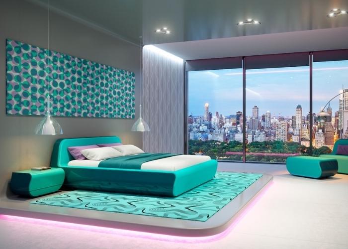 Phối cảnh thiết kế phòng ngủ màu xanh lá theo phong cách Retro ấn tượng, độc đáo