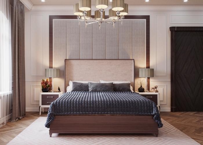 Mẫu phòng ngủ cổ điển kết hợp hiện đại với tông màu gỗ trầm tĩnh và sang trọng