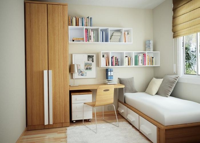 Mẫu phòng ngủ gỗ 7m2 được thiết kế theo phong cách Vintage tiết kiệm diện tích cho phòng ngủ nhỏ
