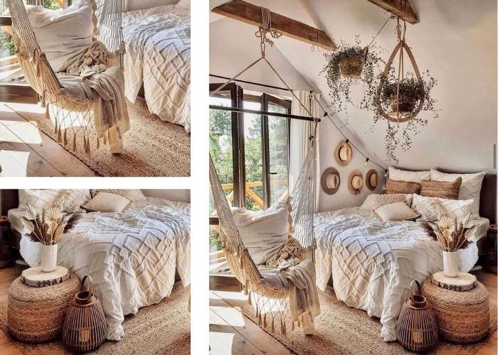 Mẫu phòng ngủ Vintage kết hợp với phong cách Bohemian phong khoáng với tông màu trắng