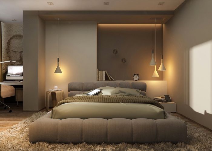 Mẫu trang trí phòng ngủ diện tích nhỏ với đèn thả ấm cúng