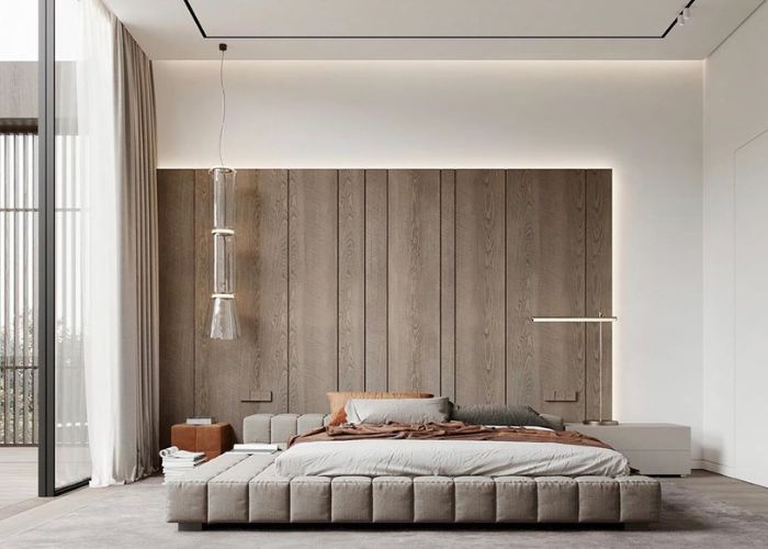 Phòng ngủ nhỏ không giường với tông màu trung tính chủ đạo đẹp, hiện đại