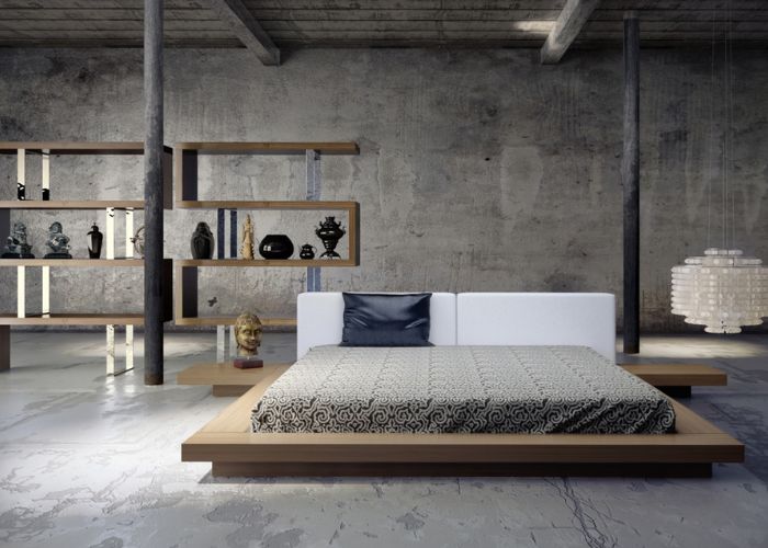 Phòng ngủ theo phong cách hiện đại với hệ giường thấp không có khung