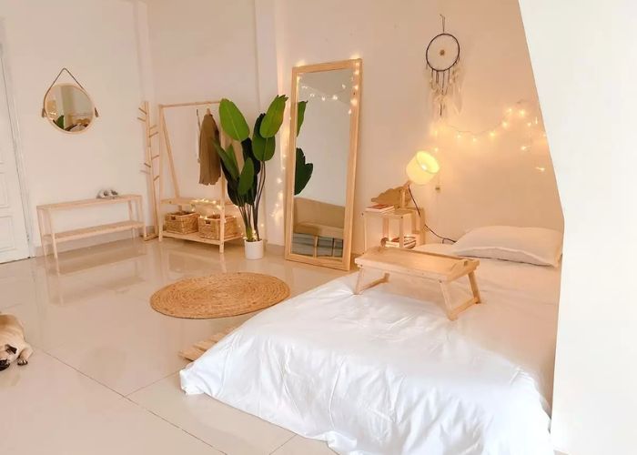 Thiết kế phòng ngủ nhỏ với đệm ngủ theo phong cách Hàn Quốc trẻ trung