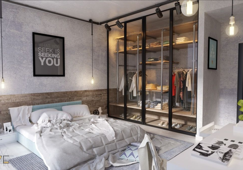 Giường và tủ quần áo bằng kim loại cho phòng ngủ phong cách industrial