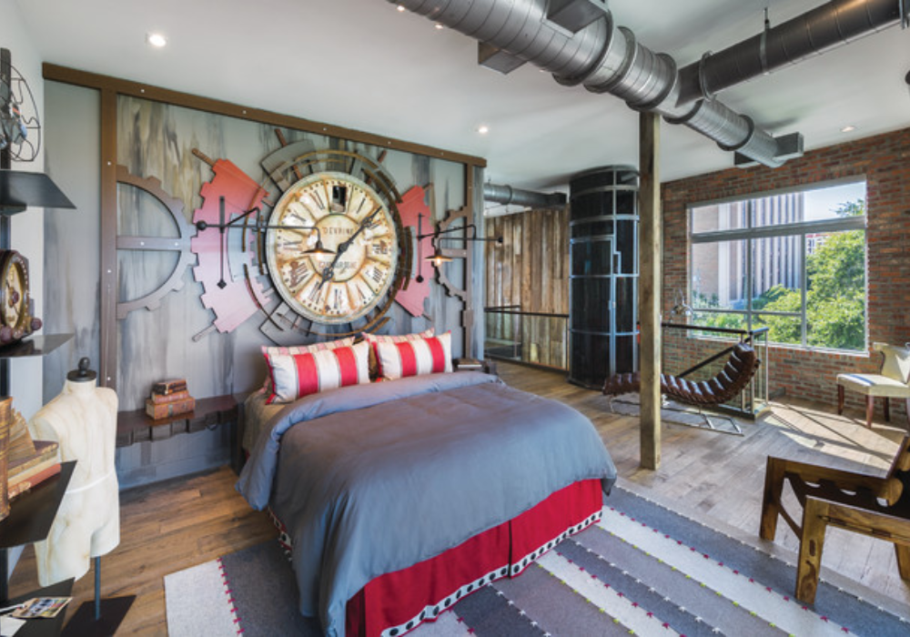 Trang trí phòng ngủ phong cách industrial bằng đồ trang trí steampunk