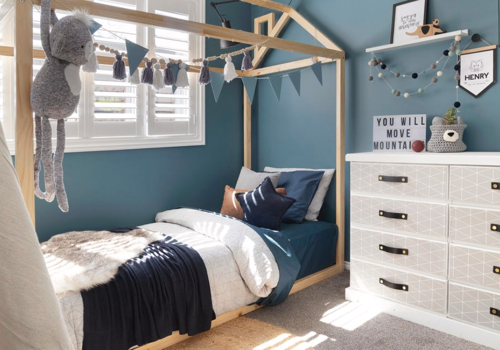 Phòng ngủ trẻ em màu xanh hiện đại