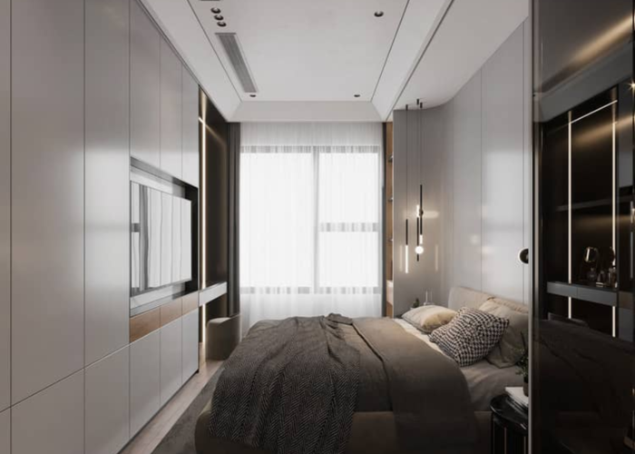 Phòng ngủ Master có diện tích nhỏ nên ưu tiên sử dụng tủ sát trần
