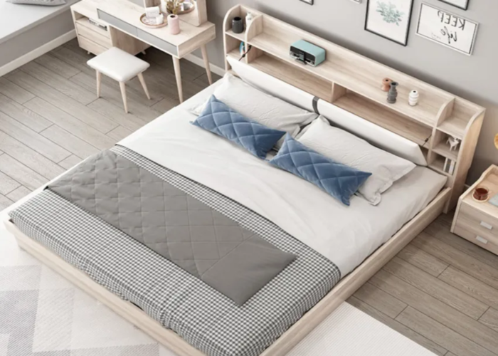 Hình ảnh giường ngủ được làm bằng chất liệu gỗ công nghiệp đẹp.