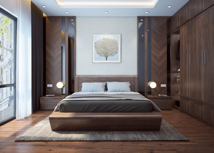 Mẫu nội thất phòng ngủ làm bằng gỗ óc chó hiện đại và sang trọng dành cho bạn.