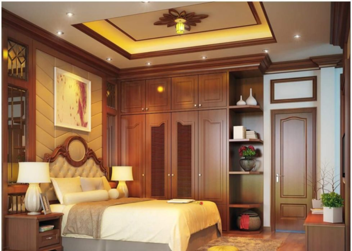 Mẫu thiết kế nội thất phòng ngủ gỗ lim tân cổ điển dành cho những căn biệt thự. 