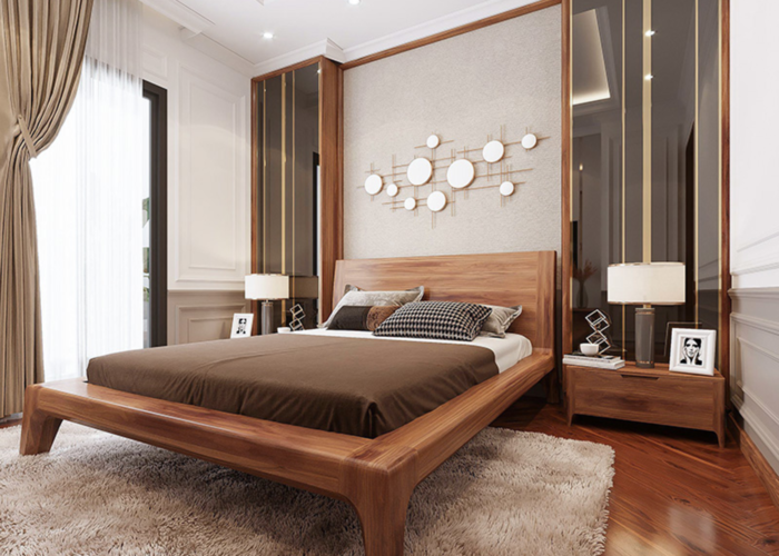 Mẫu thiết kế phòng ngủ từ gỗ tự nhiên được nhiều hộ gia đình ưa chuộng.