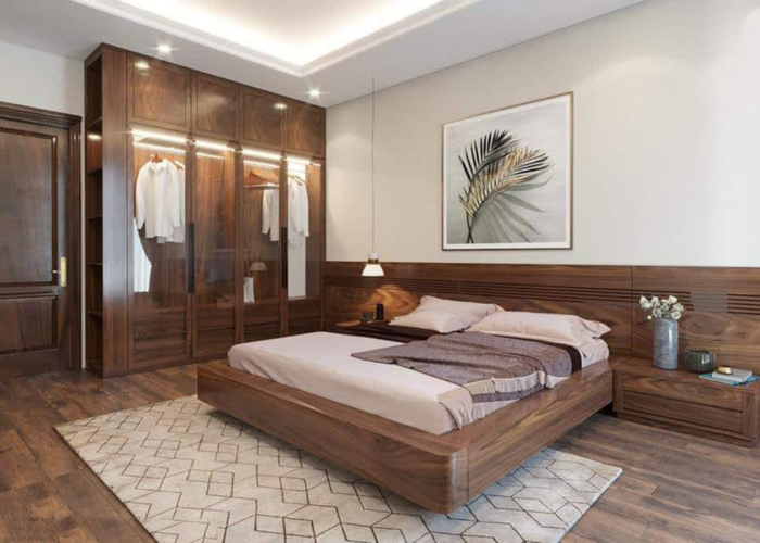 Màu gỗ đậm của tất cả nội thất khiến căn phòng trở nên ấm áp hơn.