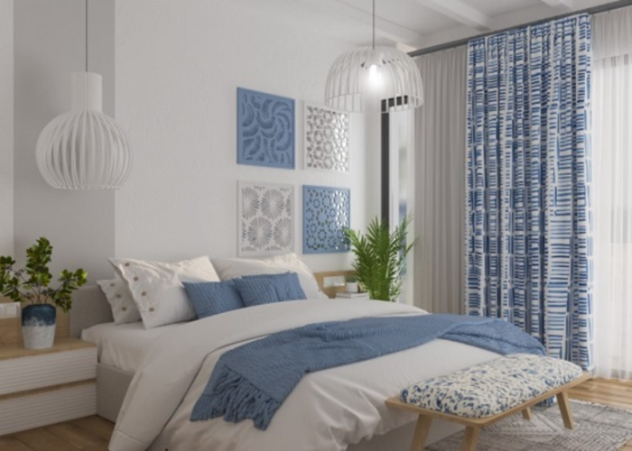 Mẫu thiết kế phòng ngủ xanh dương phối trắng nhẹ nhàng, bắt mắt