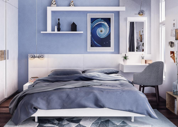 Mẫu trang trí phòng ngủ màu xanh nước biển cho người lớn