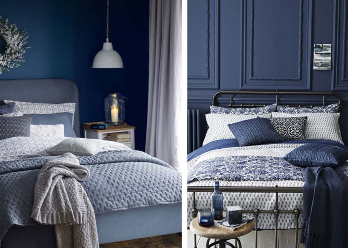 Mẫu phòng ngủ xanh navy lãng mạn đầy tính nghệ thuật cho các cặp đôi