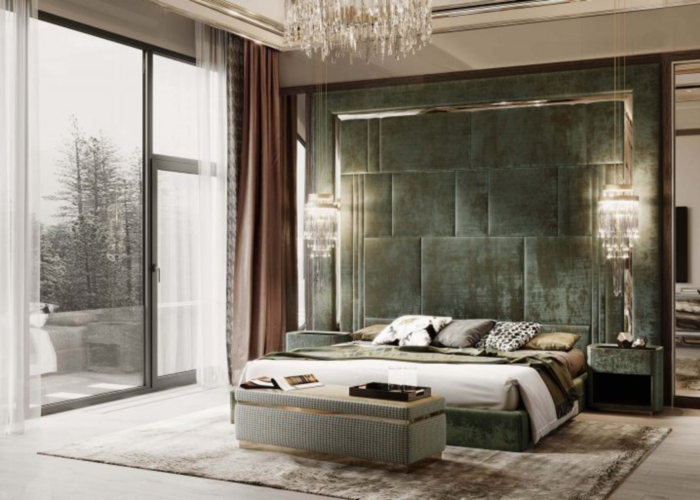 Phòng ngủ màu xanh rêu phong cách Modern Classic độc đáo.