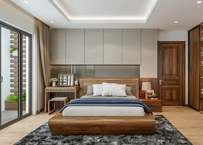 Nội thất bằng gỗ óc chó mang đến nét hiện đại cho căn phòng ngủ