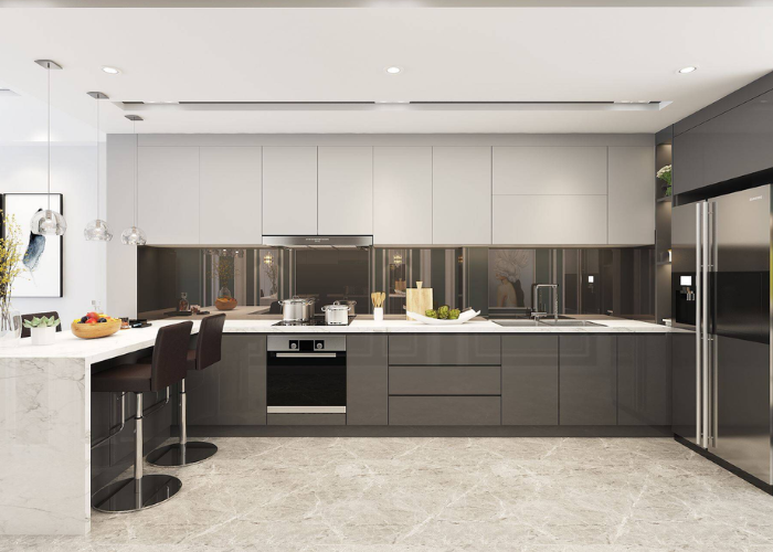 Thiết kế nội thất chung cư với tủ bếp hiện đại giúp việc sinh hoạt hàng ngày được tối ưu nhất