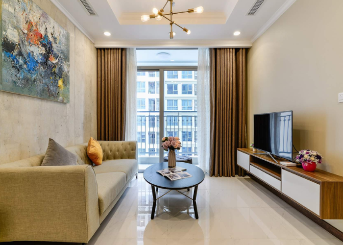 Nội thất phòng khách chung cư được thiết kế theo phong cách tối giản, hiện đại 