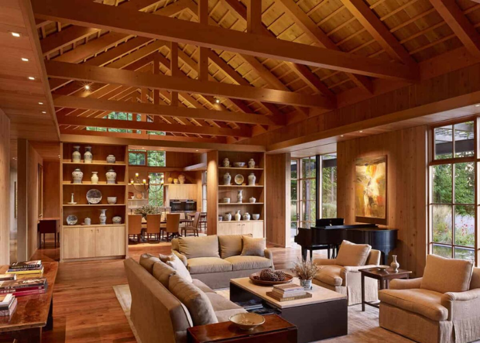 Mẫu trần nhà đẹp bằng gỗ tự nhiên tạo không gian ấm cúng