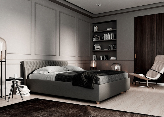 Không gian phòng ngủ nam đơn giản, tinh tế với gam màu xám - trắng.   