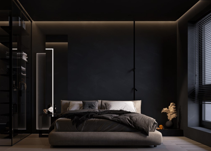 Tận dụng ánh sáng tự nhiên khi thiết kế phòng nam màu đen để khiến căn phòng không trở nên ngột ngạt. 