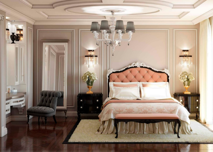 Mẫu tab đầu giường tân cổ điển chắc chắn để đặt những bình hoa trang trí đẹp mắt cho không gian phòng ngủ.