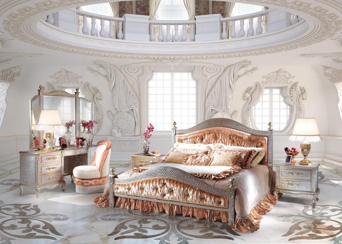 Mẫu tủ đầu giường phong cách cổ điển với thiết kế phủ kim loại đầy bắt mắt và ấn tượng