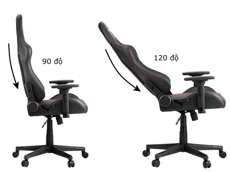 Độ ngã lưng chuẩn xác của ghế gaming sẽ giao động từ 90 độ đến 120 độ