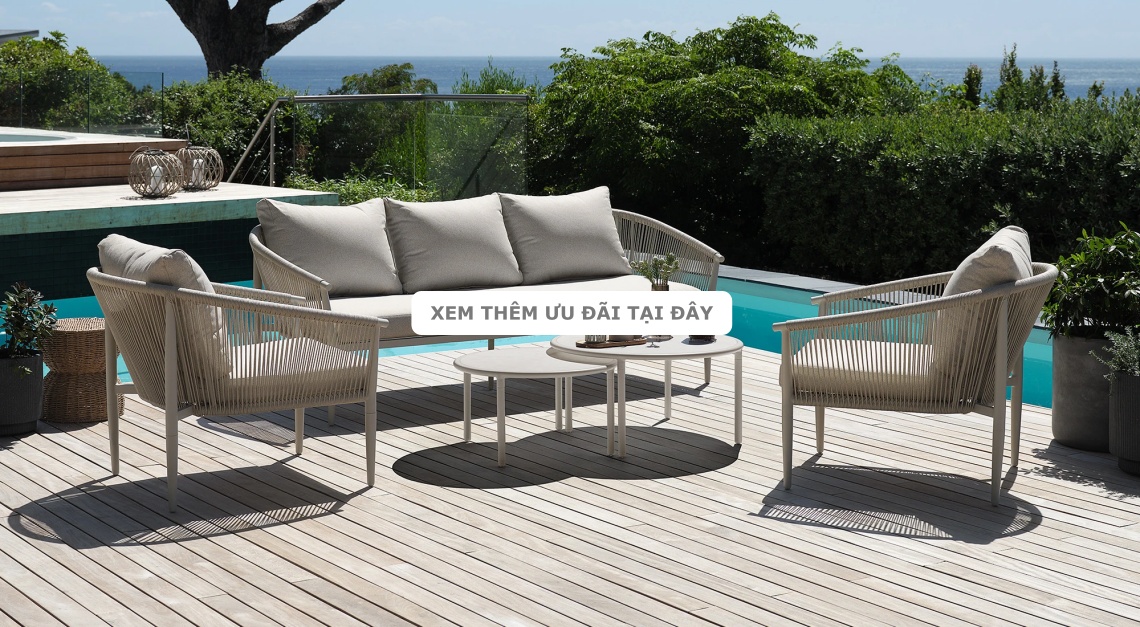 Tạo sự thoải mái và ấm cúng với đồ nội thất ban công sân vườn kết hợp cùng chất liệu dệt mềm mại