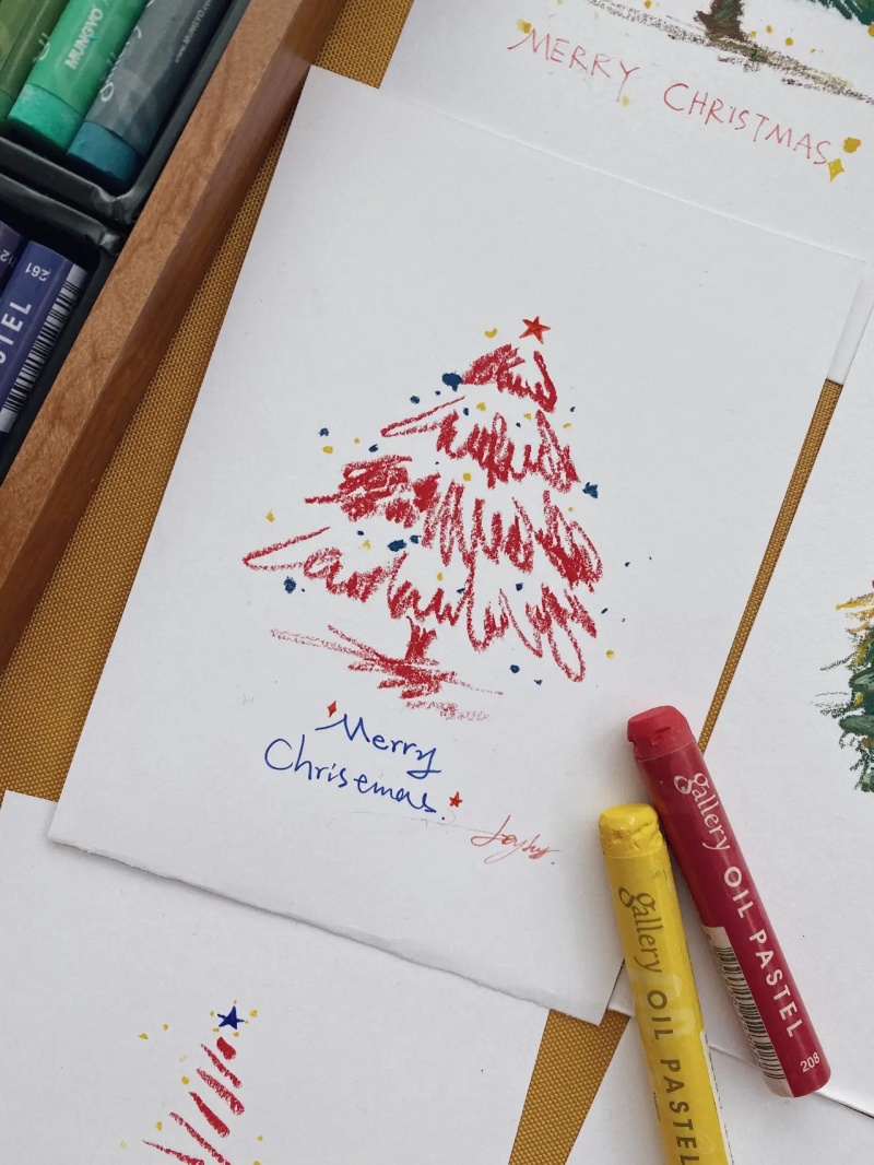 Mẫu vẽ thiệp giáng sinh với bút chì màu sáp