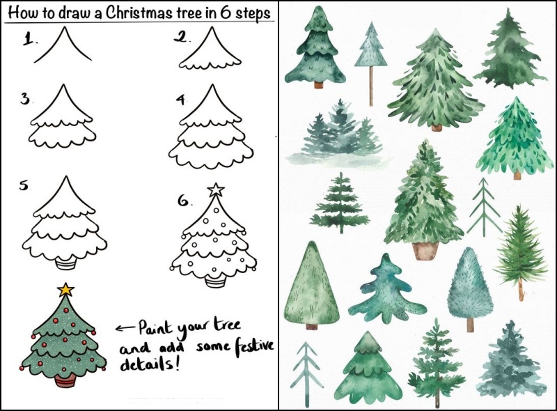 Mẫu hình vẽ thiệp giáng sinh về cây thông Noel