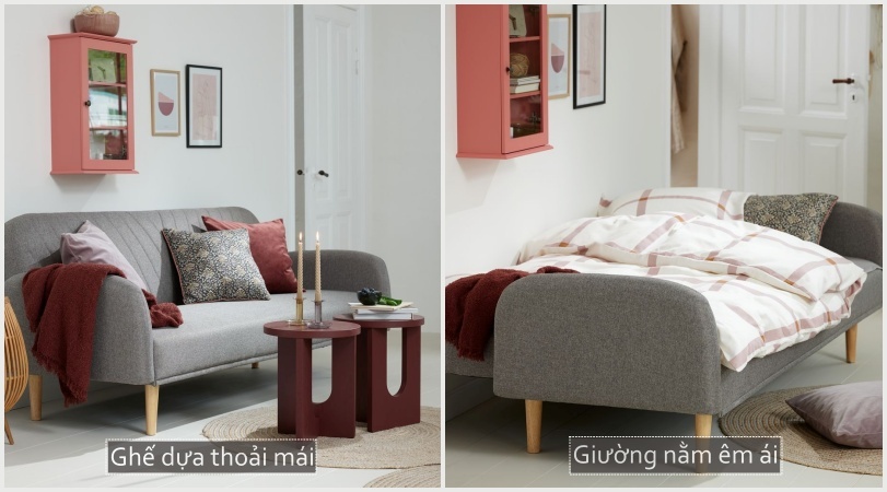 Sofa giường vừa là nơi nghỉ ngơi, vừa là điểm tựa lưng êm ái mà không cần bạn phải di chuyển