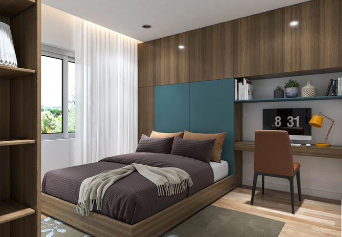 Giường ngủ chất liệu gỗ công nghiệp với thiết kế hiện đại và tiện nghi
