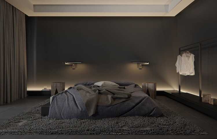 Phòng ngủ không giường màu xám đen