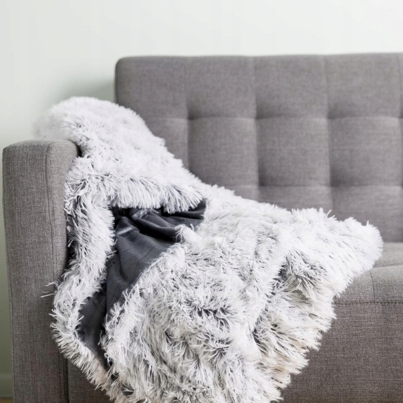 Chăn sofa LOTUS giả lông polyester xám, kích thước 135x195cm