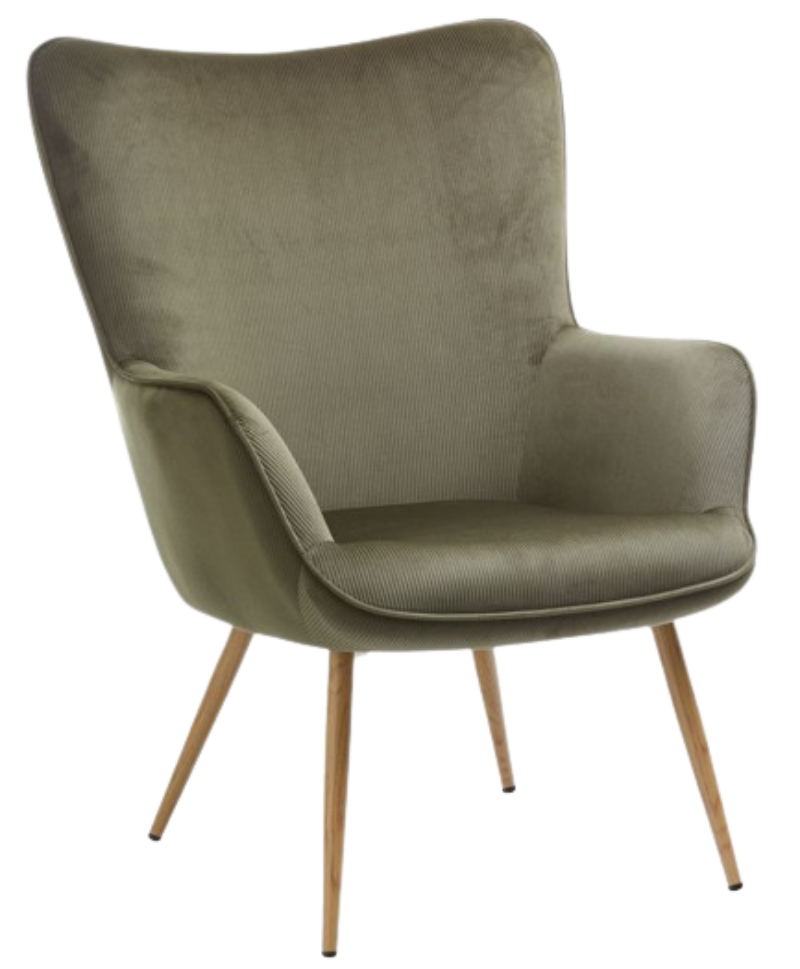 Ghế bành HUNDESTED bọc polyester màu xanh, chân gỗ sồi đơn giản nhưng tinh tế. 