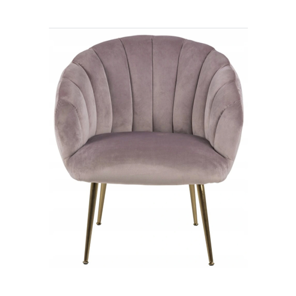 Ghế bành DANIELLA bọc polyester hồng nhạt, chân sắt mạ chrome màu đồng đơn giản nhưng tinh tế