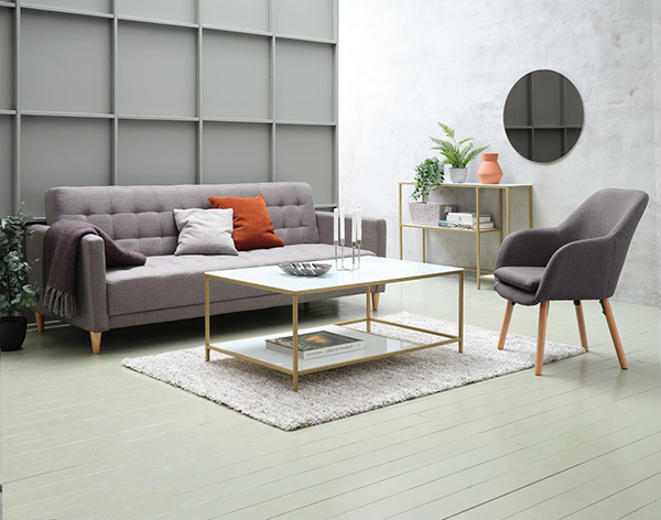 Ghế sofa giường SAGUNTO vải polyester xám nhạt/ chân gỗ tự nhiên; R209xS85xC81cm; PLUS
