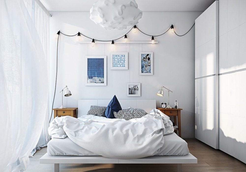 Mẫu phòng ngủ thiết kế theo phong cách Bắc Âu với tông trắng chủ đạo