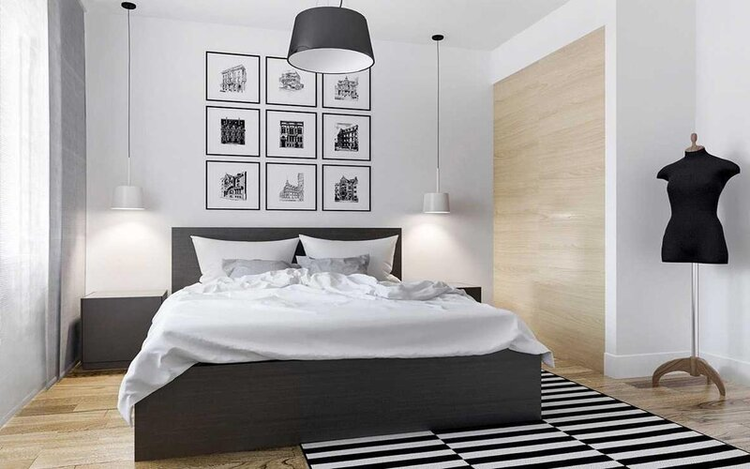 Thảm trải sàn với màu sắc trắng đen giúp căn phòng thêm cuốn hút