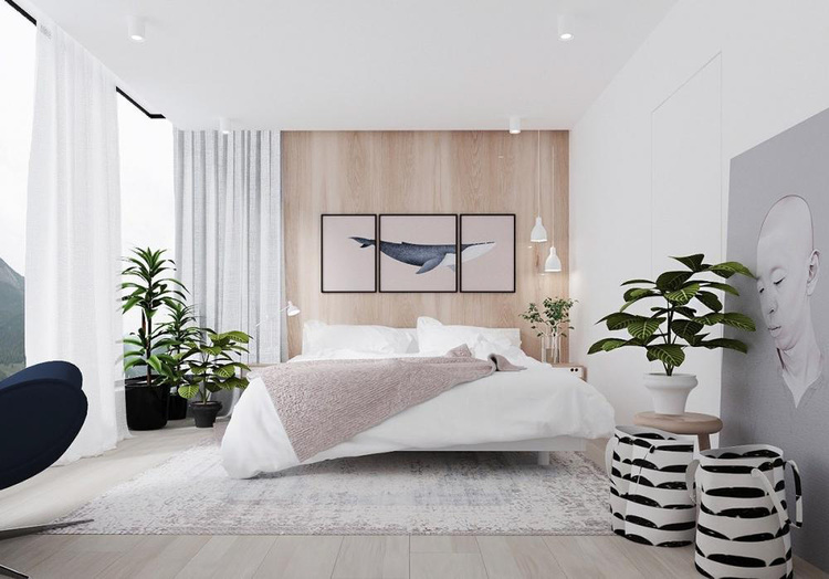 Bạn có thể trưng bày các chậu cây nhỏ ở cạnh giường trong phòng ngủ có tông màu pastel chủ đạo, đem lại sự hài hòa tổng thể