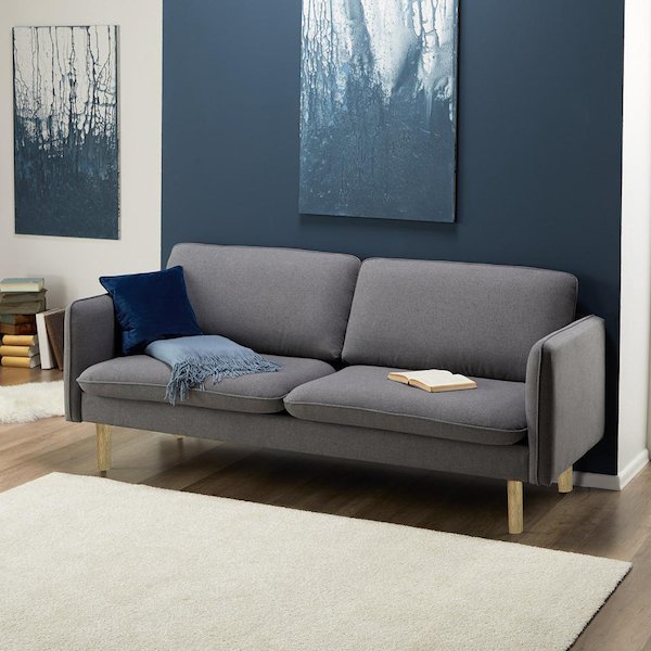 Sofa 3S nID-002 chân gỗ sồi, vải polyester màu ghi đậm