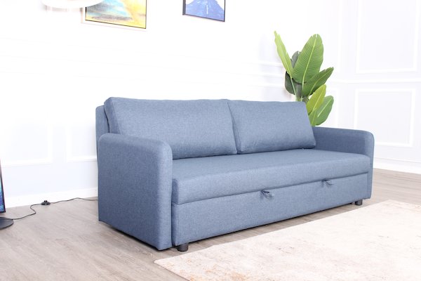 Sofa giường 3S STELLA, chân gỗ tự nhiên, vải polyester màu xanh dương